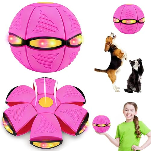 Magic Bouncing Ball, Children's Bouncing Ball, Magic Flying Saucer Bouncy Balls, Glowing Pet Toy , Dual Form Freely Switchable with 6 Lights for Indoor Outdoor Use, for Body Exercise Reaction (Pink)