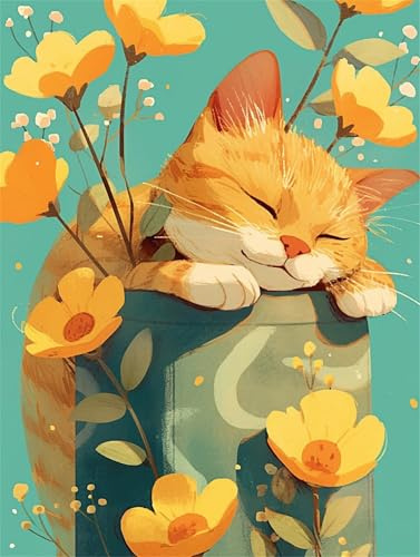 Puzzle de 150 Pièces pour Adultes, Puzzle Adulte 150 Pieces Coloré, Puzzles Difficile Impossible Activité Familiale Parfaite(Vase Chat Orange)