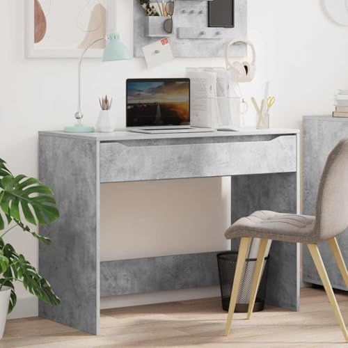 QJBSAVVA Schreibtisch Beton Grau 100 x 50 x 78 cm Massiver Holzwerkstoff Computertisch mit Schublade Robust und Modern für Büro Homeoffice Gaming Zone und Jugendzimmer