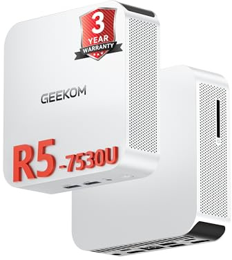 GEEKOM [A5 PRO 2026 Flagship-Level Mini PC(Windows 11 Pro),with AMD Ryzen 5 7530U(Beats 4300U/7430U), 16GB RAM (Expandable)& 1TB SSD,Dual HDMI/ 8K Quad Display/WIFI 6 for Video Editing/Graphic Design