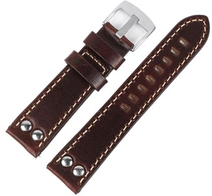 ACTINPANT 1 Stück handgefertigtes Uhrenarmband aus echtem Leder mit Nieten, 20 mm/22 mm breit, kaffeebraun, Edelstahlschließe