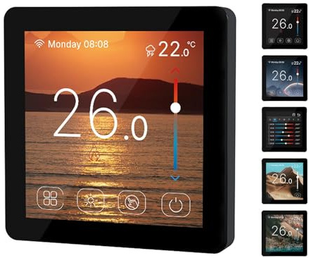 LOWENERGIE Wifi Smart Heating Thermostat Digital Colour Touch Screen 7-Day Programmable with floor sensor probe, comfort, economy and programme modes, Smart Life App