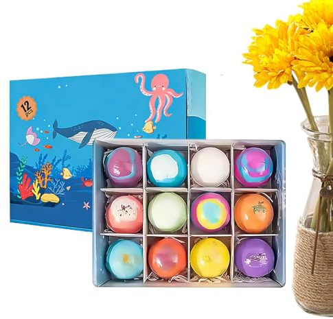 Bain Moussant,Lot de 12 Gommage Corporel Doux | Boule Effervescente avec Surprise - Pour Voyage Maison Spa Filles Garçons