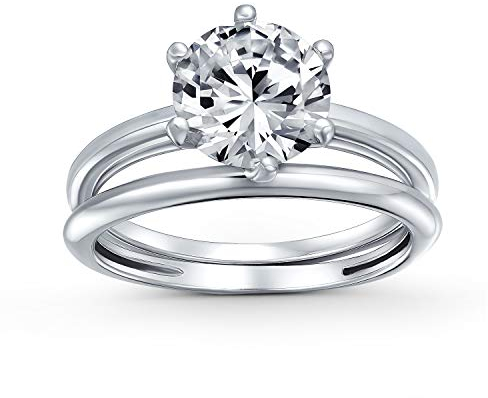 3,5 Karat einfacher runder Solitär 6 Zacken AAA CZ Verlobung Ehering Ring Set für Frauen .925 Sterling Silber