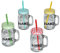 4 Stk Henkelbecher - incl. Namen - Gläser mit Strohhalm & Deckel - bunte Farben - Trinkbecher als  Milchglas  Sommerglas - Flasche z.B. Limonade Erfrischu..