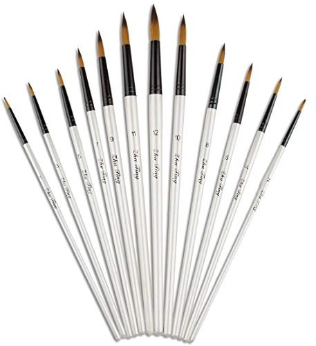 Paint Brushes, ASelected 12pcs Round Paint Brush Set for Watercolor Oil Acrylic Crafts Rock Face Painting (White)