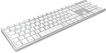 Keysonic 60395 Wireless Bluetooth Tastatur aus Aluminium für Mac, Windows, Android, Tablet und PC, Akku, Multi-Channel, Silber/Weiß