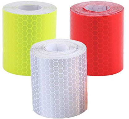 Bande réfléchissante à haute visibilité pour avertissement de sécurité - 50 mm x 3 m - Ruban adhésif de marquage (rouge/blanc/jaune) - Lot de 3