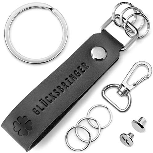 FABACH Leder Schlüsselanhänger mit wechselbarem Schlüsselring in Geschenkbox - Kleeblatt Glücksbringer Schlüsselanhänger mit Gravur- - Kleiner Glücksbringer - Viel Glück - Viel Erfolg