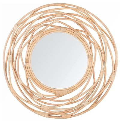 Einzigartiger Wandspiegel aus Rattan mit rundem Rahmen beige ø75 cm Burgis