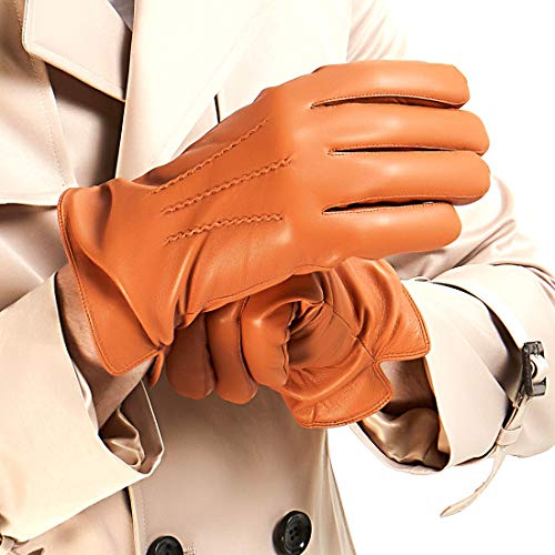 MGGM collection Herren Lederhandschuhe Touchscreen Kaschmir gefüttert,bräunen,M