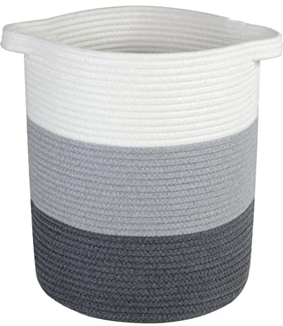 SmartProduct Baumwollkorb, 32 x 32 x 38cm, großer gewebter Aufbewahrungskorb mit Griffen für Schlafzimmer, Badezimmer, Kinderzimmer, Baumwollseilkorb für Wäsche-, Handtuch-, Spielzeugaufbewahrung