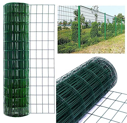 900MMx10M PVC Coated Galvanised Steel Wire Netting with 100 x 75mm Mesh Hole, Heavy Duty Outdoor Garden Fence Border, Green Wire Mesh Rolls Fencing Netting Hardware Cloth for Poultry Chicken Rabbit