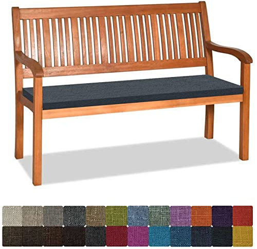 Bankauflage Stuhlkissen Bankkissen mit Krawatte Waschbar ,110x60x5cm,1 2 3 4-Sitzer Sitzkissen Rutschfeste Auflage für Gartenbank ,Küche,Terrasse Innen und Außenbereich,Dicker Leinenstoff,grau blau