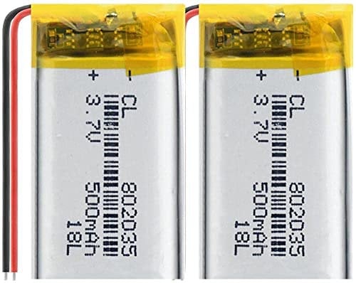 3.7V 500Mah 802035 Polymer Lithium Ion Battery for Mp3 Mp4 Toys Walkie Talkie Power Bank Camera Alarm Clock Voice Recorder Electric Toys-2 PCS