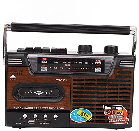Focket Tragbarer Kassettenrekorder, AM/FM-Radio Stereo-Boombox mit Eingebautem Lautsprecher und Mikrofon, Batteriebetriebener Retro-Kassettenrekorder mit Kopfhöreranschluss, USB- und SD-Eingang(#1)