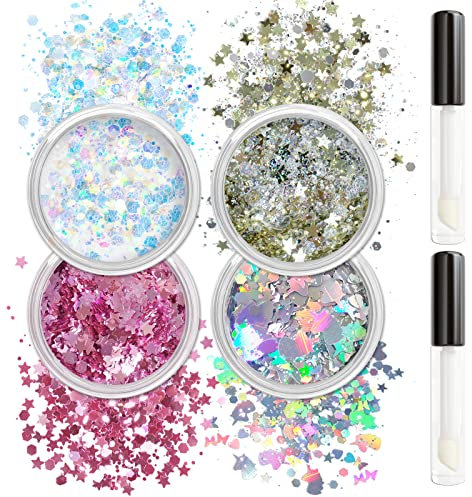 Allstarry holographique gros corps paillettes 4 couleurs licorne Rave accessoires avec colle corporelle pour les femmes maquillage ongles bricolage artisanat