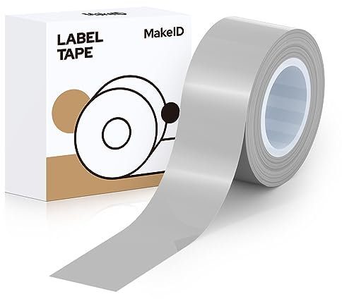 MakeID Etikettenband 16 mm x 4 m, kompatibel MakeID L1/ Q1/ E1, selbstklebende Etiketten, wasserfest, Büro, Zuhause, Schule Milchstraße Grau