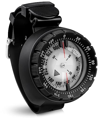 Tauchkompass, professioneller wasserdichter 5ATM Tauchkompass mit TPU-Band für Outdoor-Sportarten Tauchen, Segeln, Wandern, Survival-Notfall (schwarz)