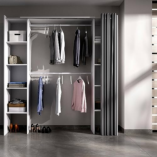 Dmora - Großer Kleiderschrank Manaslu, Struktur für begehbaren Kleiderschrank, ausziehbarer offener Kleiderbügel, 180 x 50 x 205 cm, Weiß und Grau