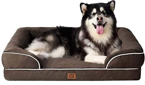 EHEYCIGA Orthopädisches Hundebett Grosse Hunde, 132x104x20cm, Memory Foam Hundekorb XXL, Waschbar Hundesofa Wasserdicht rutschfest, Hundecouch mit Hohem Rand, Braun