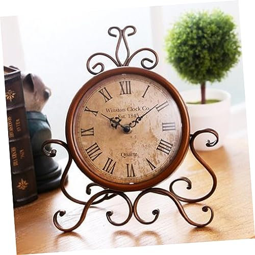 Garneck Tischuhr Retro Vintage Eisen Braun Leise Präzision Europäische Antik Schreibtischuhr aus Schmiedeeisen für Wohnzimmer Schlafzimmer Büro Dekoration