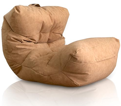 Aiire Relaxo Sitzsack XXL für Kuschelecke - Bean Bag Design aus Kunstleder mit Füllung - Riesen Sitzsäcke Erwachsene, Sitz Sack Flauschig - Bodenkissen Grob, Bodenstuhl, Bodensessel Beige