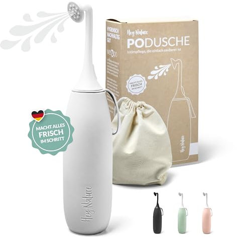 Hey Nature Po Dusche hellgrau, mobiles Bidet für eine sanfte, hygienische Reinigung des Intimbereichs. Podusche für Hilfe im Wochenbett, bei Hämorrhoiden etc. Bidet statt feuchtes Toilettenpapier.