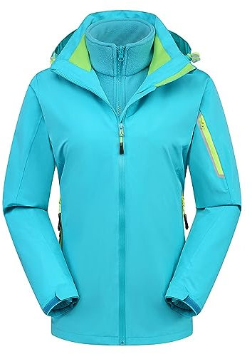 Veste réfléchissante 3 en 1 pour femme - Capuche amovible - Coupe-vent - Imperméable - Couleur unie - Fermeture éclair - Manches longues - Pour randonnée, cyclisme, plein air, bleu ciel, M