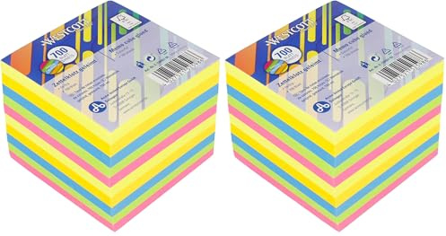 Westcott Notizzettel bunt 700 Blatt | Zettelblock geleimt mit 9 x 9 cm großen Blättern in 5 Farben | FSC-zertifiziertes Papier 80g/m² | E-730907 00 (Packung mit 2)