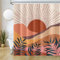 Uiiooazy Rideau Douche Anti Moisissure, Rideau Douche 180x200cm Terracotta Feuilles Bleu Abstrait Paysage Orange Rideaux de Baignoire Tissu Lavable Imperméable Rideaux Salle de Bain avec 12 Crochets