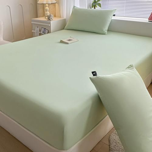 Homxi Lenzuola Sotto con Angoli una Piazza e Mezza Somma e 2 Federe(150 x 200 cm),Lenzuolo Sopra Singolo Tinta Unita Lenzuola Singolo Verde