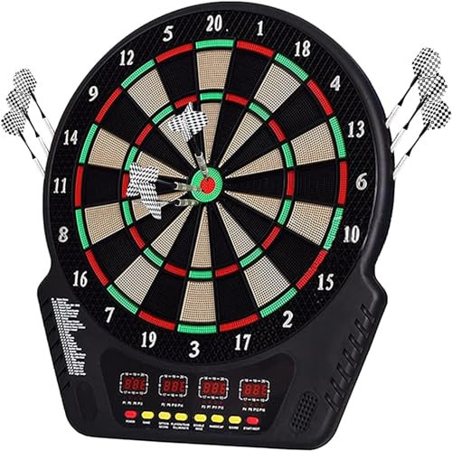 Elektronische Dartscheibe, FB-686 E-Dartboards Dartautomat mit 4 LCD-Anzeige und 6 Darts und 24 Pfeilkopf 27 Spiele mit 243 Spieloptionen Profi Elektronik Dartspiel für 16 Spieler