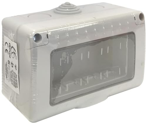 Aufputzdose mit 4 Modulen, kompaktes Design, robust, ideal für Elektroinstallationen und Kabelorganisation.