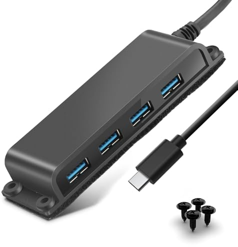 USB-C-Hub mit Tischklemme (mit Klettverschluss oder Schrauben), ixable USB-Datenhub 3.0 mit 100 cm Kabel für MacBook, Mac Pro/Mini, iMac, XPS, Surface Pro, Notebook-PC, USB-Sticks, Mobile Festplatten