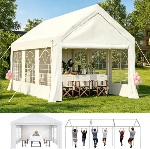 Hawthyhome Partyzelt 3x4 Wasserdicht Stabil Pavillon PE PlaneGartenzelt UV Schutz 50++ Zelt Festzelt Gartenpavillon für Garten, Party, Festival, Hochzeit, Weiß