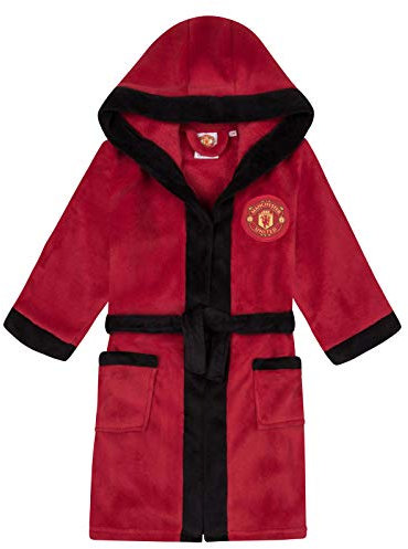 Manchester United FC Official Gift Boys Fleece Dressing Gown Robe Red 7-8 Years