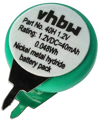 vhbw Knopfzellen Akku Typ V40H (NiMH, 40mAh, 1.2V) - 1 Zelle, 2 Pins Printanschluss, wiederaufladbar
