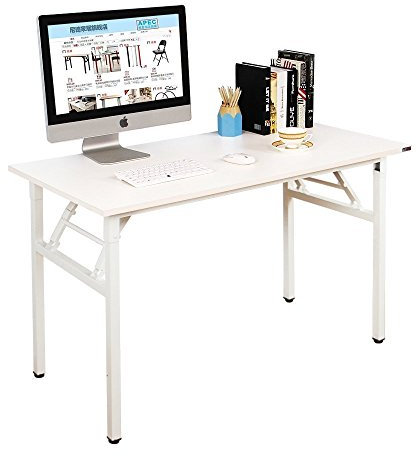 DlandHome Klapptisch Schreibtisch 120 x 60 cm Holz Schreibtisch Klappbar PC Tisch Laptop Tisch Computertisch Konferenztische Montagefrei Moderner Esstisch für Zuhause, Büro, Picknick, Garten Weiß