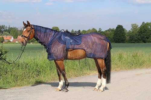Euroriding Fliegenausreitdecke mit Halsteil Navy Ausreitdecke mit Fransen XXL (165 cm)