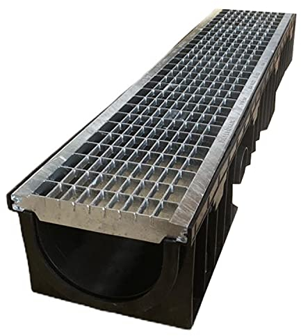Canaletta di scolo acqua carrabile in PP-PE con griglia zincata 208X154 griglia scolo acqua piovana Ideale per interrati garage e cortili (208X154)