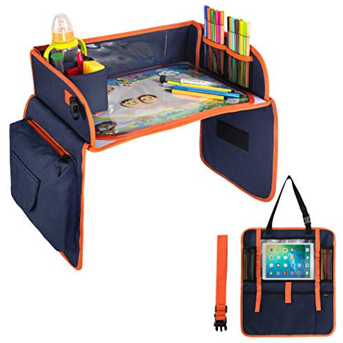 LAVIEVERT Travel Tray, Indoor & Outdoor Learning Educational Toys Play Tray Lap Desk with Dry Erase Top, Activity Organizer for Stroller, Car, Airplane, Road Trip