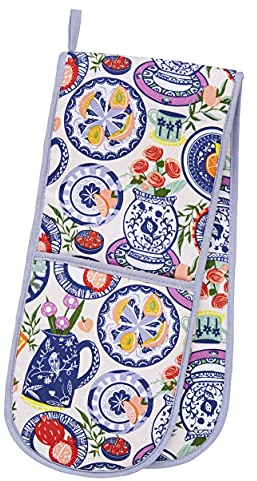 Ulster Weavers - Mediterranean Double Oven Gloves (88 x 18cm) - 100% Cotton - Mediterranean Oven Gloves Heat Resistant - Washable - Moroccan Oven Gloves in Blue - Mediterranean Kitchen Accessories