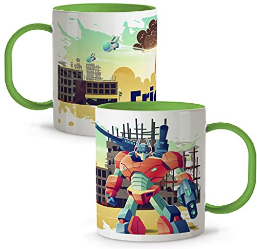 LolaPix Tazze per la Colazione al microonde per Bambini. Tazze Personalizzate. Tazze di plastica per Bambini. Vari Disegni. Robot