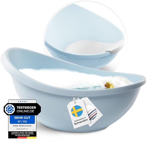 BabybeFun Baby Badewanne mit Badewanneneinsatz für Neugeborene [Testsieger] Rutschfeste Babybadewanne für Babys und Kleinkinder [0-12 Monate] Babywanne für Dusche Badewanne Blau | Farbe wählen…