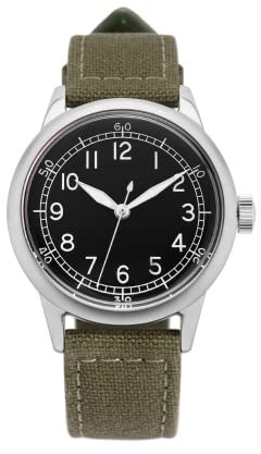 PRAESIDUS Felduhr für Herren Edelstahlgehäuse mit Leder/Leinen/Nylonarmband Herren Armbanduhr Typ A11 Analog Uhr Schweizer Quarzuhrwerk WW2 Militär Taktische Uhr für Arbeit und Outdoor