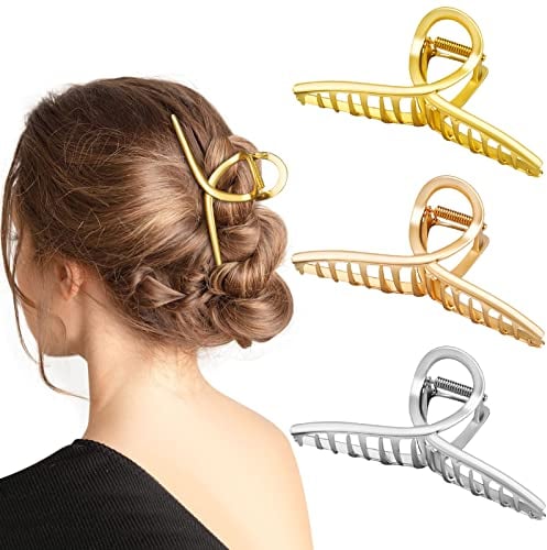 Kiiwah 3 Pinces à Cheveux en Métal, Grandes Barrettes Crabe à Cheveux Hair Clip Antidérapantes en Or, Argent, Or Rose pour Femmes Cheveux Épais & Cheveux Fins