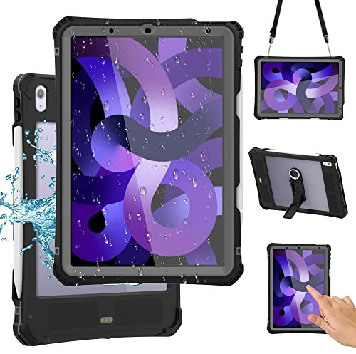QIFJNZO Funda protectora universal para iPad Air 5/4, IP68, a prueba de nieve, con soporte magnético para lápiz e interfaz de teclado para iPad Air 5 y 4 2020-2022 (10.9 pulgadas negro)