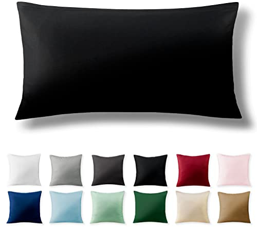 Alreya Renforcé Kissenbezug 40 x 80 cm - 100% Baumwolle mit YKK Reißverschluss, Superweicher Kopfkissenbezug 40x80, Kissenhülle, Schwarz, nur Kissenbezug