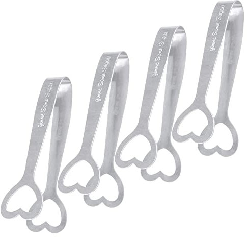 M E Edelstahl-Zucker-Eiswürfelzange, 11 cm, U-förmig, Mini-Eiszange – kreatives hohles Herz-Zangenkopf-Design, kleine Vorspeisen-Zange, für Lebensmittel, Süßigkeiten, Brot, Kuchen, Hochzeit, Party,